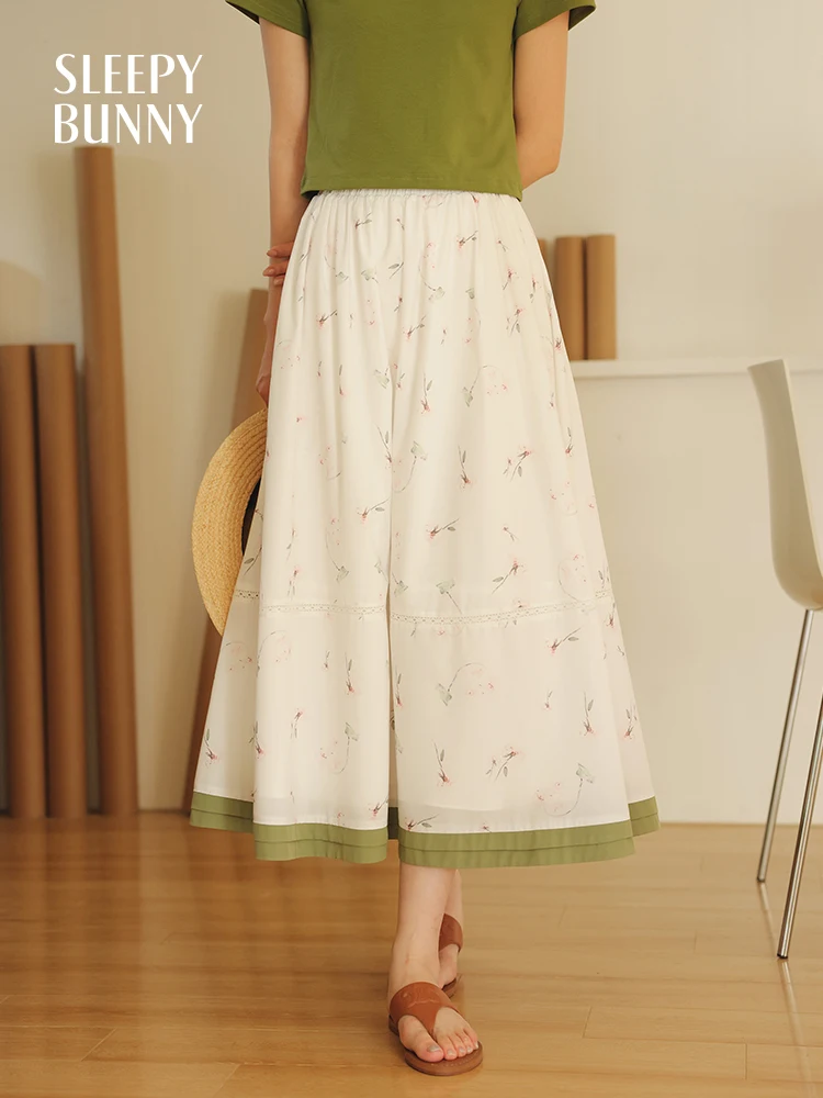 

Elegant Floral Print A-Line Midi Skirt Women High Waist Summer Skirt Contrast Hem Slim Fit Elastic Waist Skirt Casual Outfits