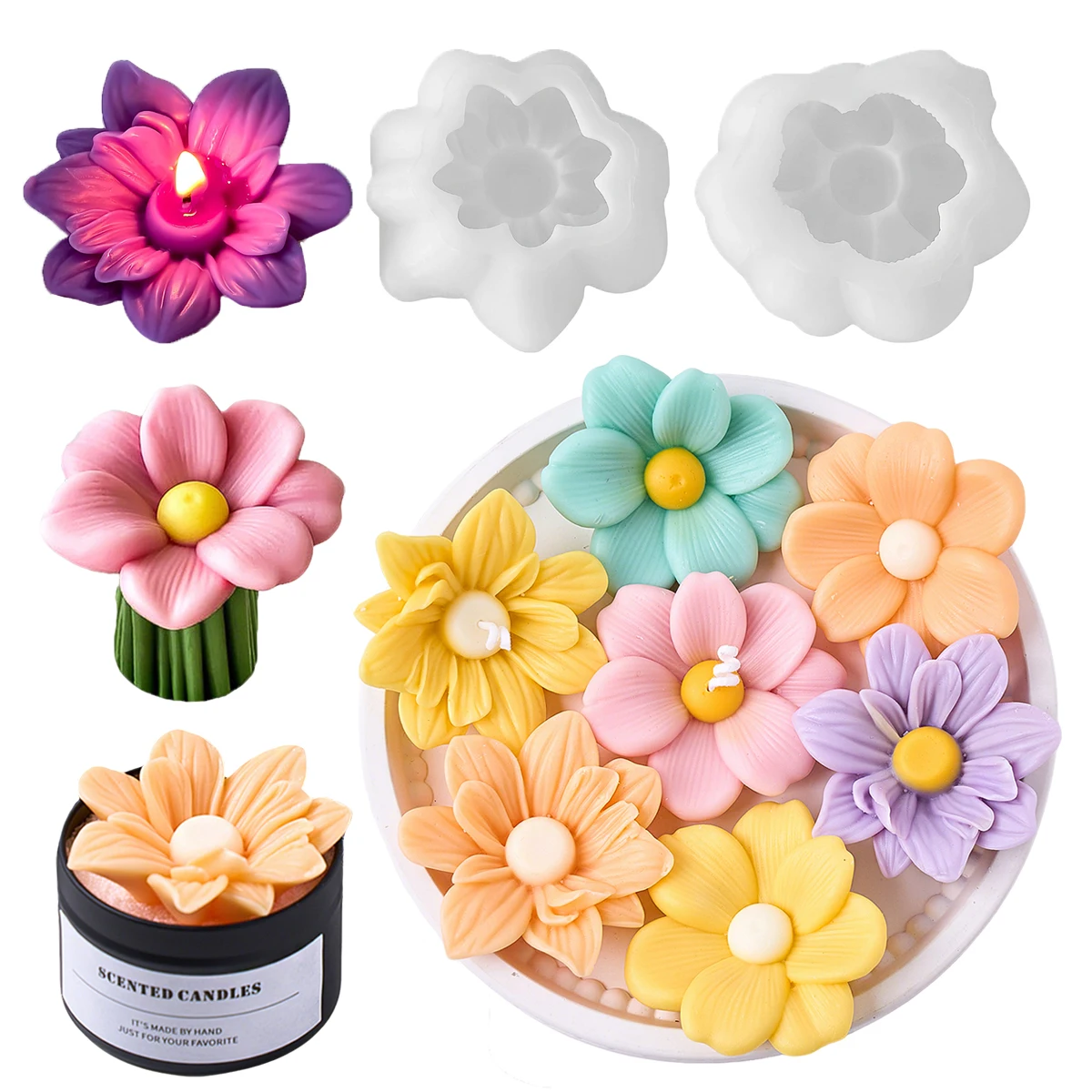 DIY Blume Kerze Form Künstliche Blumen Handgemachte Aroma Kerze Gips Ornament Harz Beton Form Süßigkeiten Schokolade Backen Werkzeug