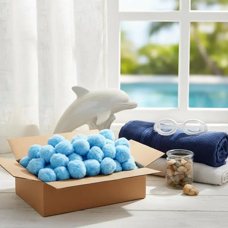 Boules filtrantes antibactériennes bleues en polyéthylène pour piscine, 2100 g, boules de nettoyage pour filtres de piscine, fibres de purification d'eau, traitement des eaux usées, filtres d'aquarium, boules de coton, outils d'entretien de piscine
