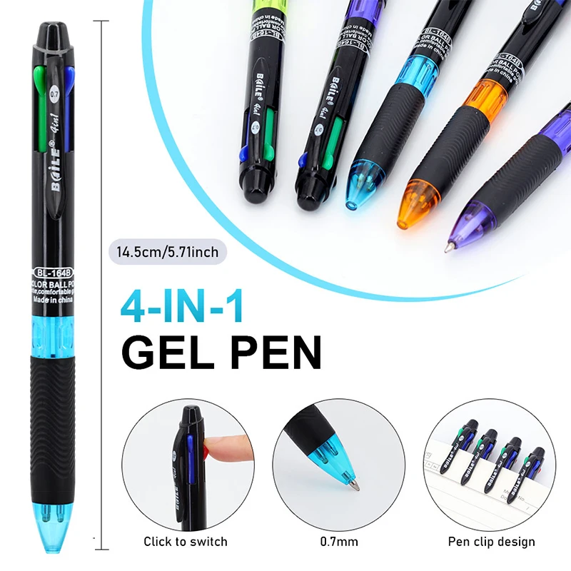 4pcs/set Creative 4 in 1 Multicolour Ballpoint Pen 0.7mm Black Blue Red Green Ball Pen Office School Marking Pen Cute Stationery