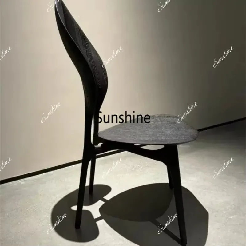 Retro solid wood black dining chair household high back decorative chairT*