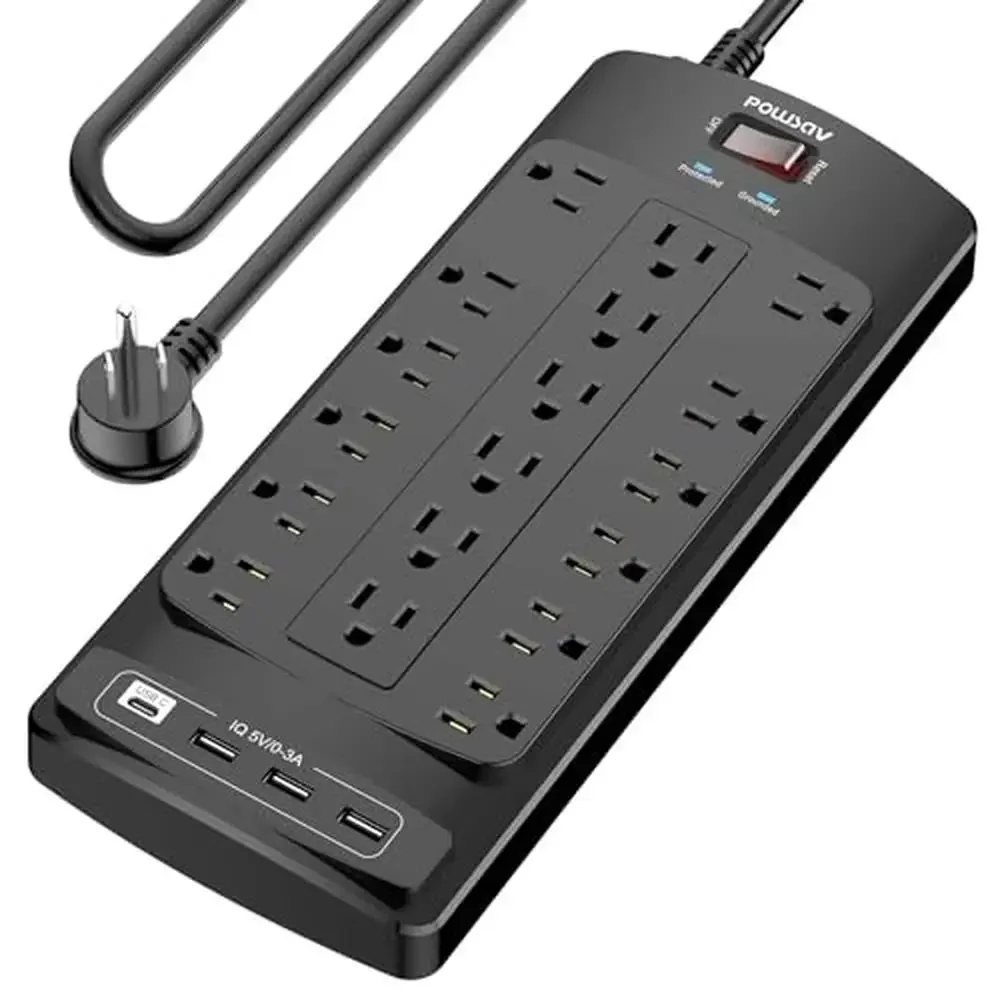 Heavy Duty Power Strip Surge Protector 18 Outlets 10ft Extension Cord 4 USB Ports Overload Protection