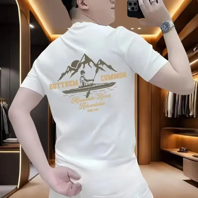 

2024 New Men's ort Sve T-irt round Ne Base irt Summer Faionable Hip Hop Sle Top Polyester Fiber Stand Fit