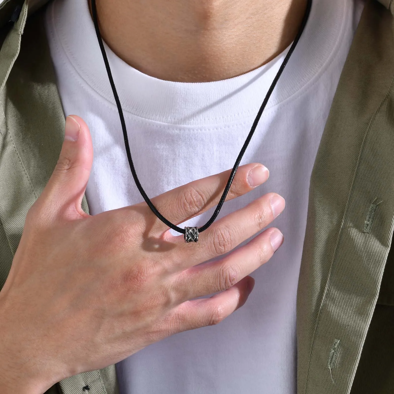 Men Waterproof Stainless Steel Celtic Knot Charm Necklaces, Casual Black Rope Chain Neck Collar Male Gifts Jewelry