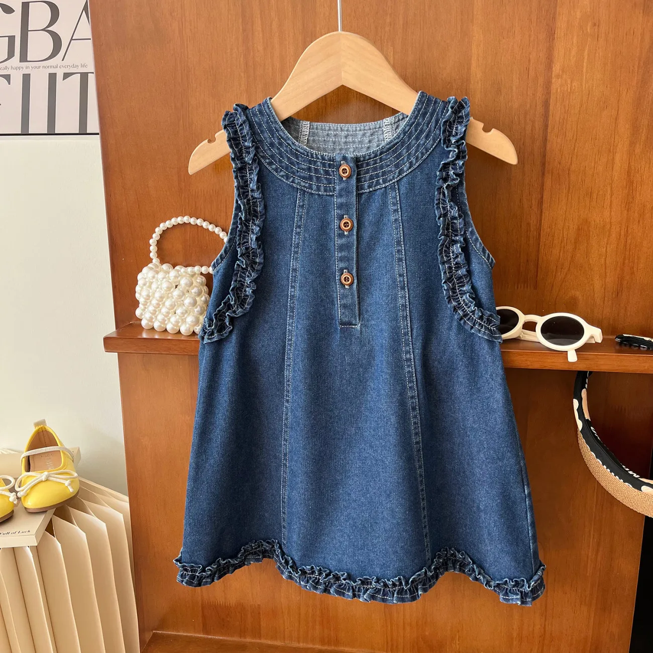 

children's denim vest dress summer girls' Korean version thin princess dress with stylish sleeveless lace