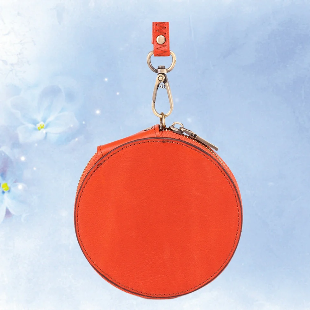 

Mini Coin Purse Vintage Round Zipper Pouch for Women Small Wallet with Lanyard Holder for Cards Cash Keys Orange