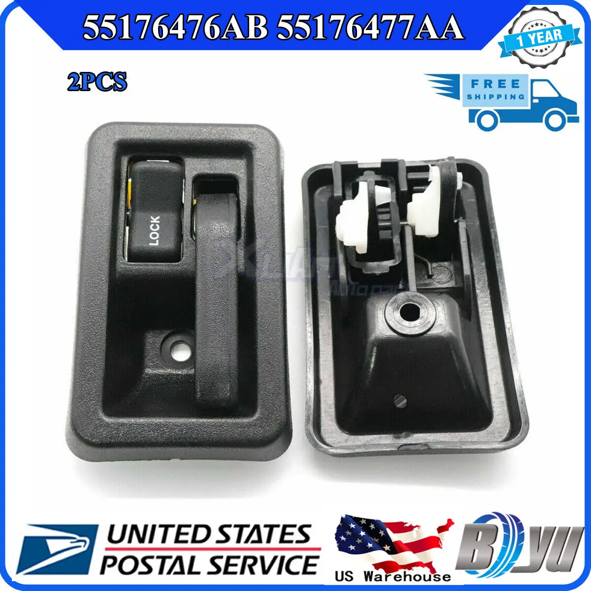 2pcs Interior Inside Door Latch Handles Interior Pair Left & Right 55176476AB 55176477AB For Jeep Wrangler YJ TJ 1987-2004