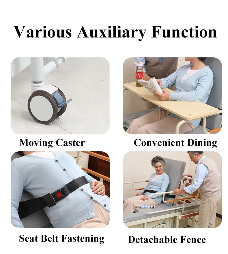 سرير العناية بالكرسي المتحرك متعدد الوظائف كرسي متحرك سرير التمريض المنزلي 5 وظائف سرير المستشفى اليدوي مع مرحاض لكبار السن #4