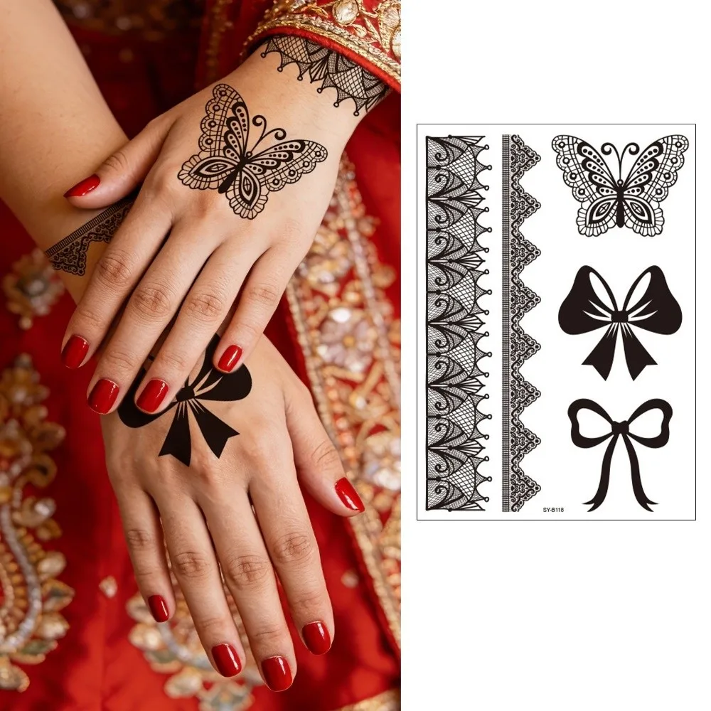 Water Transfer Decals Mandala Henna Tattoo Stickers India Mehndi Flower Instant Henna Temporary Tattoo Fake Waterproof