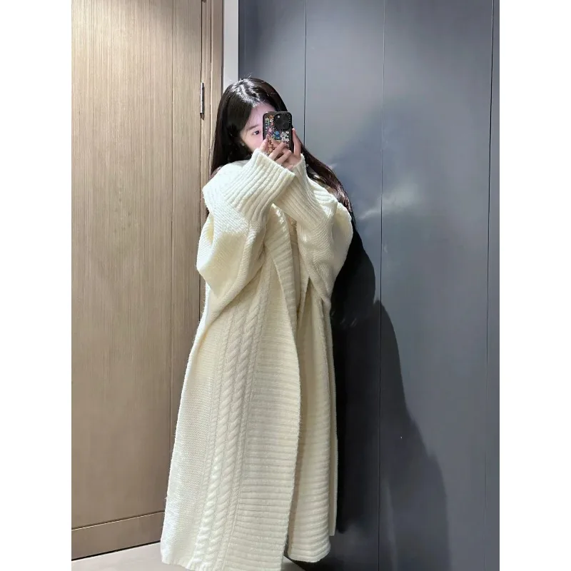 Autumn/Winter Solid Loose Women Sweater Knitted Jacket  Leisure Style Long Collar Loose Casual Women Medium/Long Coat