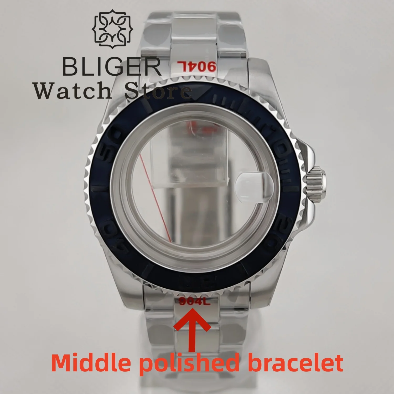 BLIGER 40mm SUB Dive Case Bidirectional Rotating Sapphire Fits NH34 NH35 PT5000 ETA2824/36 DG Miyota Steel Middle Polished Strap