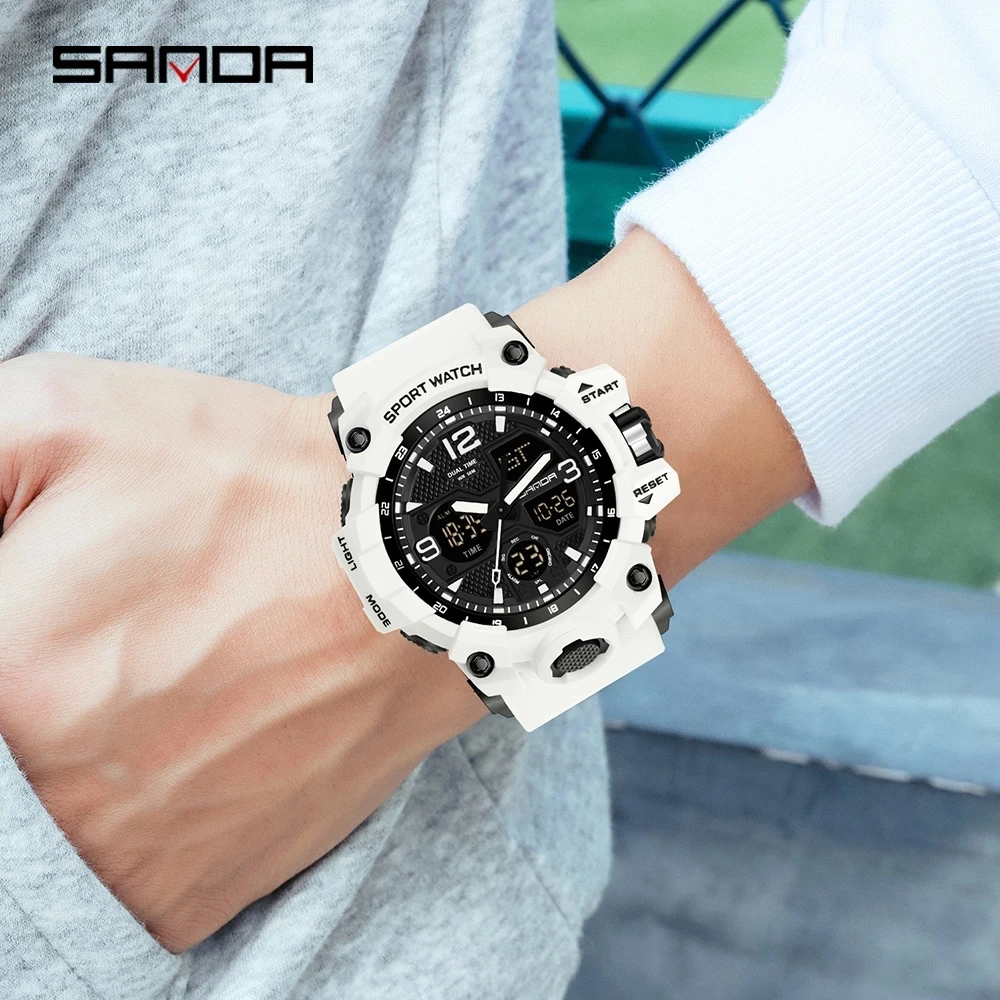 SANDA-relojes militares para hombre, reloj deportivo blanco, LED Digital, resistente al agua hasta 50M, S Shock, Masculino