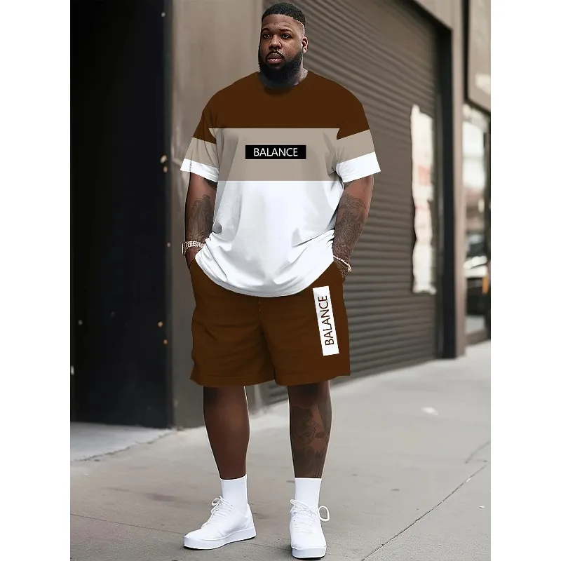 2025 Fashion Outdoor Casual T-shirt Shorts Summer Large Men's 3D Printed Short Sleeve Top Shorts 2-piece Set