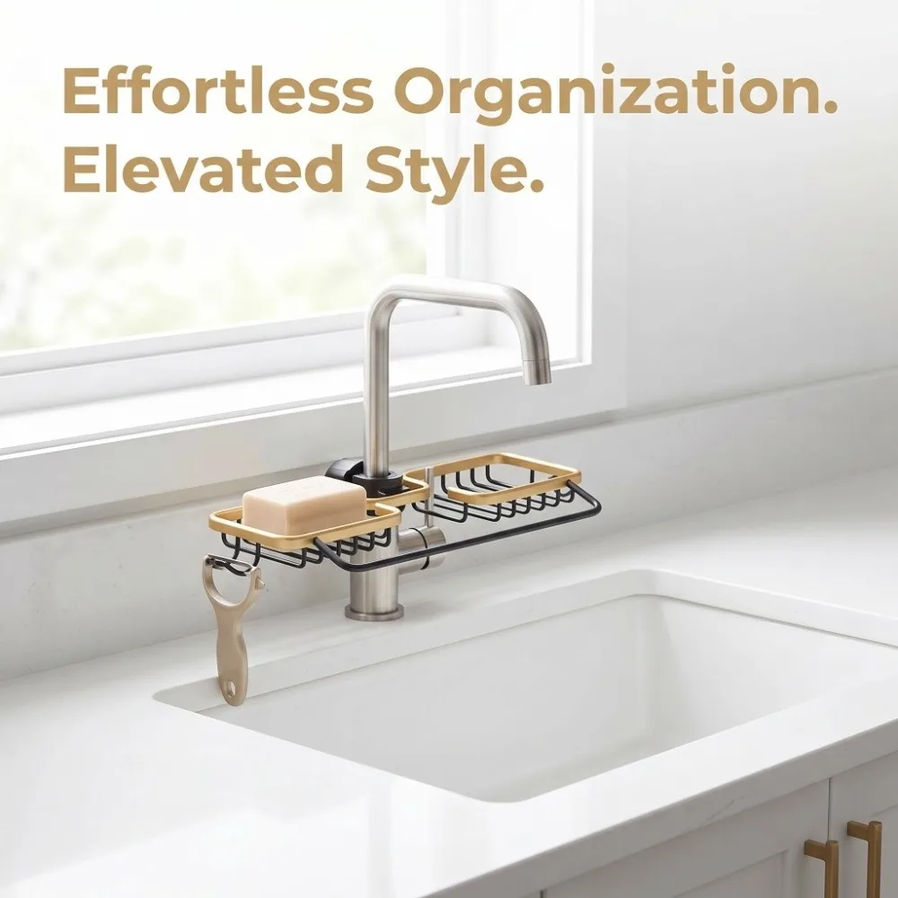 Aluminum Plastic Sink Shelf Silver Black Gold Adjustable Hanging Rack Practical Easy Installation Drainer Shelf Basket