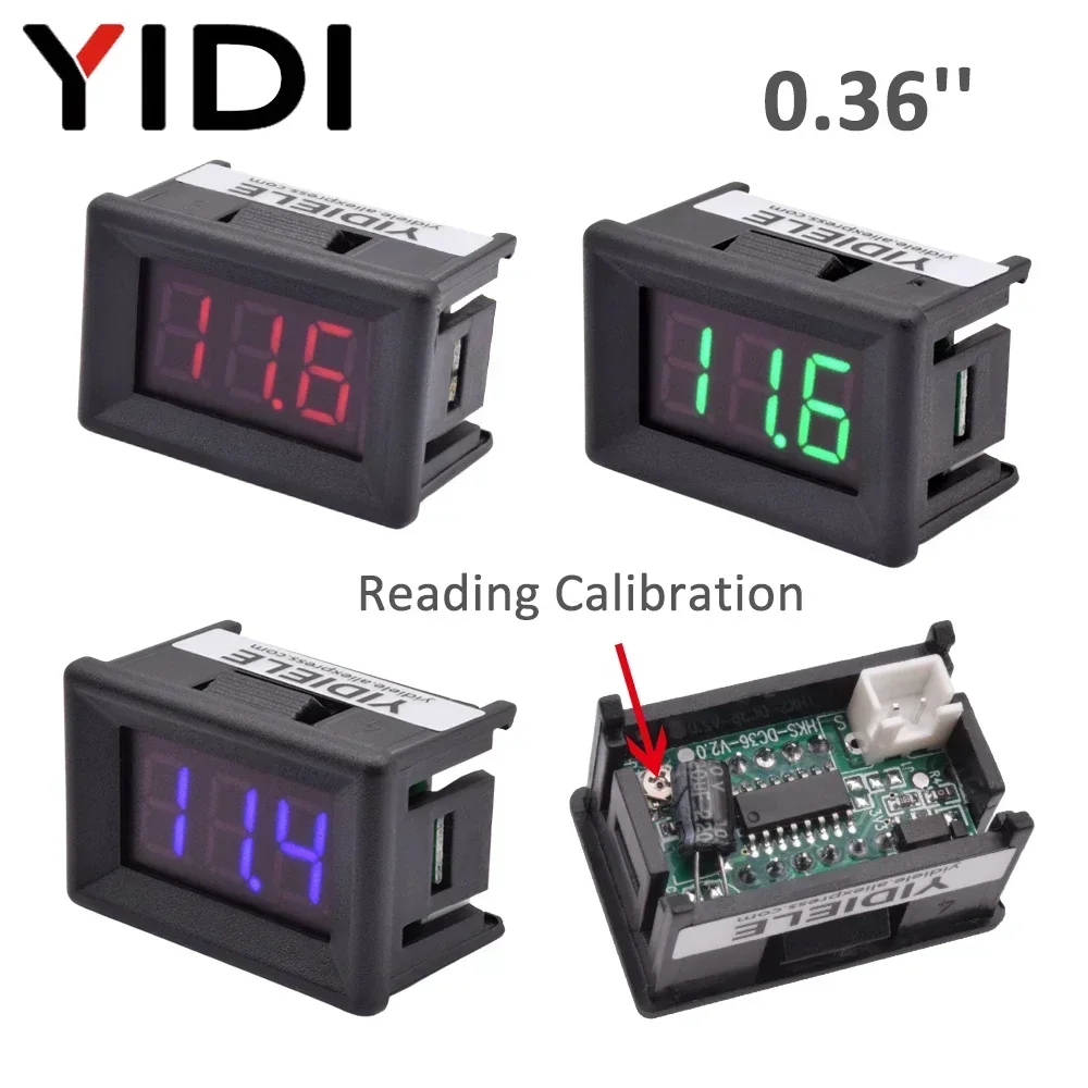 5pcs 0.36 Inch Mini DC 0-100V LED Digital Display Voltmeter Voltage 2.3-30VDC Detector Meter Tester Reading Calibrate for Car