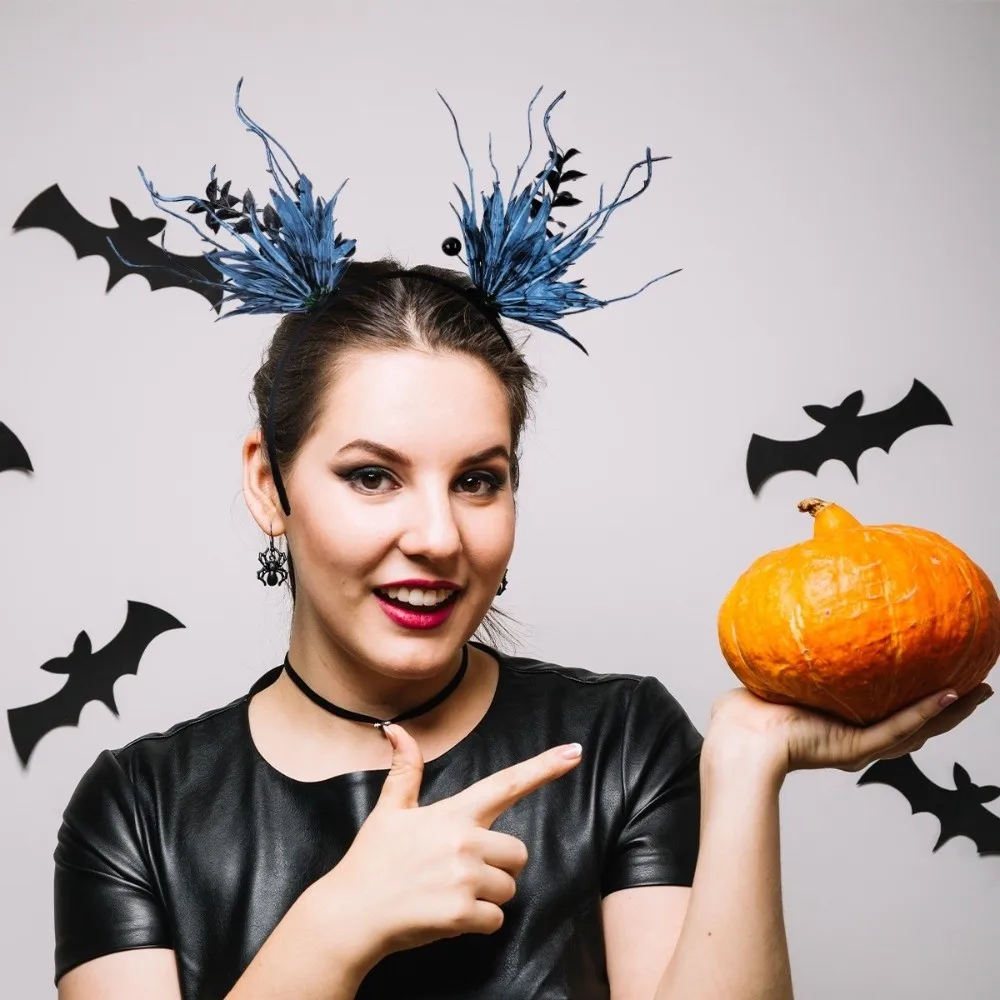 

Headdress Funny Halloween Hair Hoop Dark Butterfly Bat Deer Antlers Branch Headband Plastic Mesh Festival Hair Accessories Women