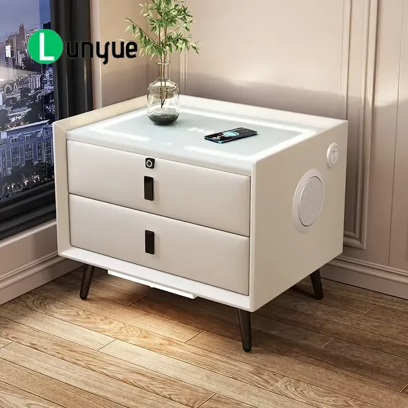 Smart Hotel Bedside Table with Bluetooth Speaker Wireless Charger Touch Control Storage Drawer Nightstand for Bedroom Living