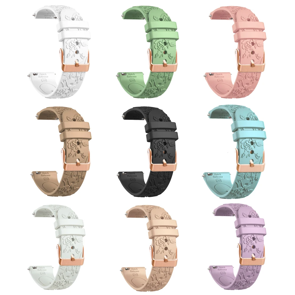 20mm universal Silicone Strap for Samsung Galaxy watch 7 6 5 4 FE Female Strap For Huawei Watch Models Two-color Carved Flower