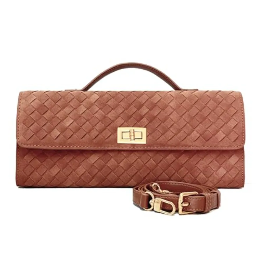 

Стильная плетеная замшевая сумка для женщин - модная вечерняя сумка через плечо и повседневный клатч из плетеной замши