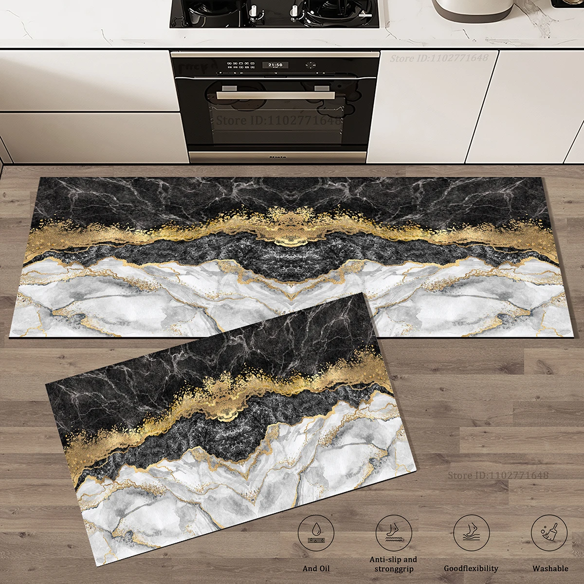 Marble Pattern Kitchen Absorbent Rugs  Doormat Fit Cabinet Washable Non-Slip Bathroom Entrance Carpet Long Large Colorful Mat