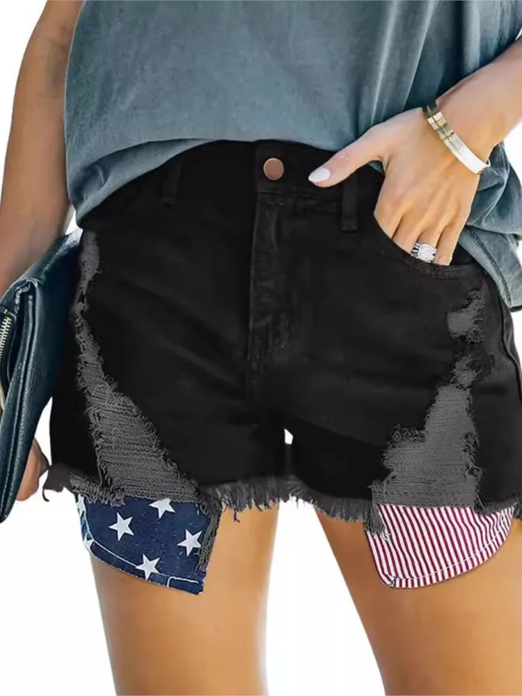 Casual Ripped Jeans Shorts For Women Fashion Streetwear Vintage High Waist Pockets Button Denim Shorts Lady Summer Clothes New