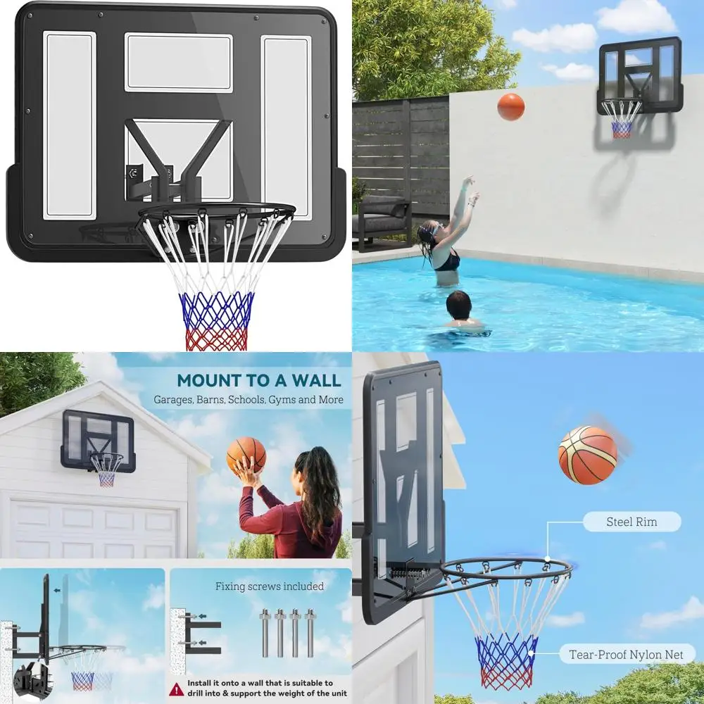 Sozier cesta de basquete montada na parede, kit combinado de gol de basquete reforçado e resistente a estilhaços 43 com rede para todos os climas f