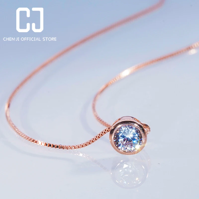 

Classic S925 Sterling Silver 18K Rose Gold Plated Necklace Pendant For Women Single D Color Real Moissanite Clavicle Chain Gift