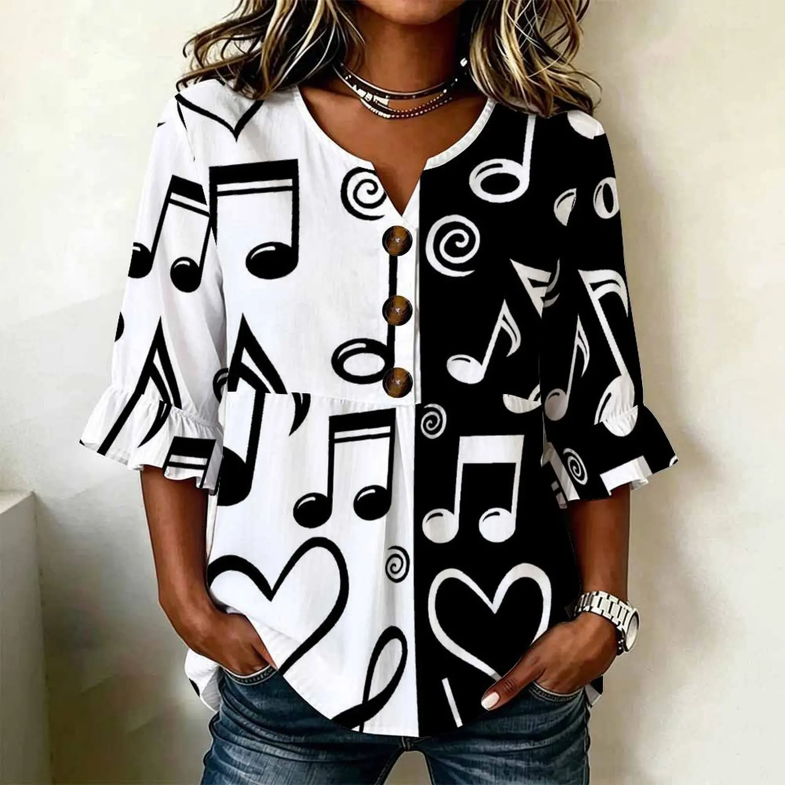 Summer Half Sleeve  Spring Elegant Clothes Women'S  Printed Round Neck T-Shirt Top Daily Commuting Clothing