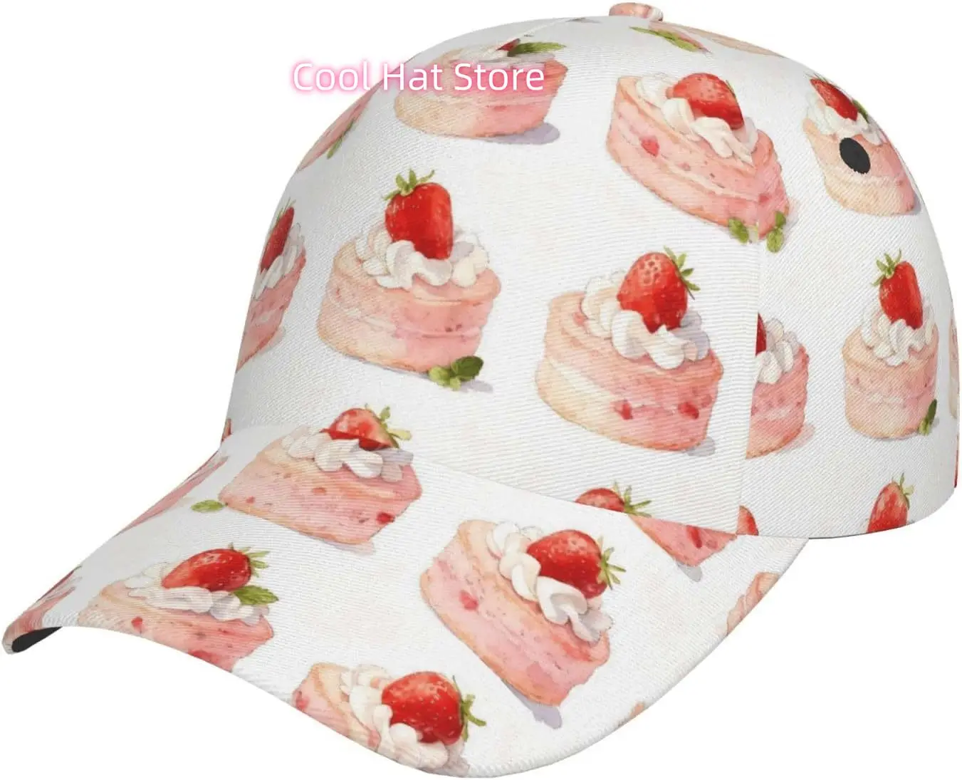 Strawberry Cake Pattern Baseball Cap Adjustable Cotton Baseball Hat for Sports, Outdoor, Travel Gifts for Men