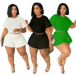 Lato Plus Size damskie Bubble Suit jednolita, krótka slees T Shirt wygodne szorty dwuczęściowy zestaw imprezowy damskie stroje 3XL 4XL