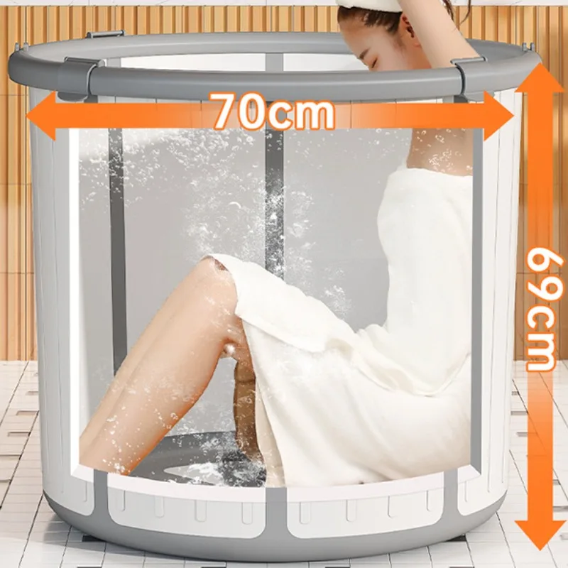 Foldable Bathing Bucket for Adult Home Full Body Ice Bath Therapy with Lid Sap Portable Bathtubs