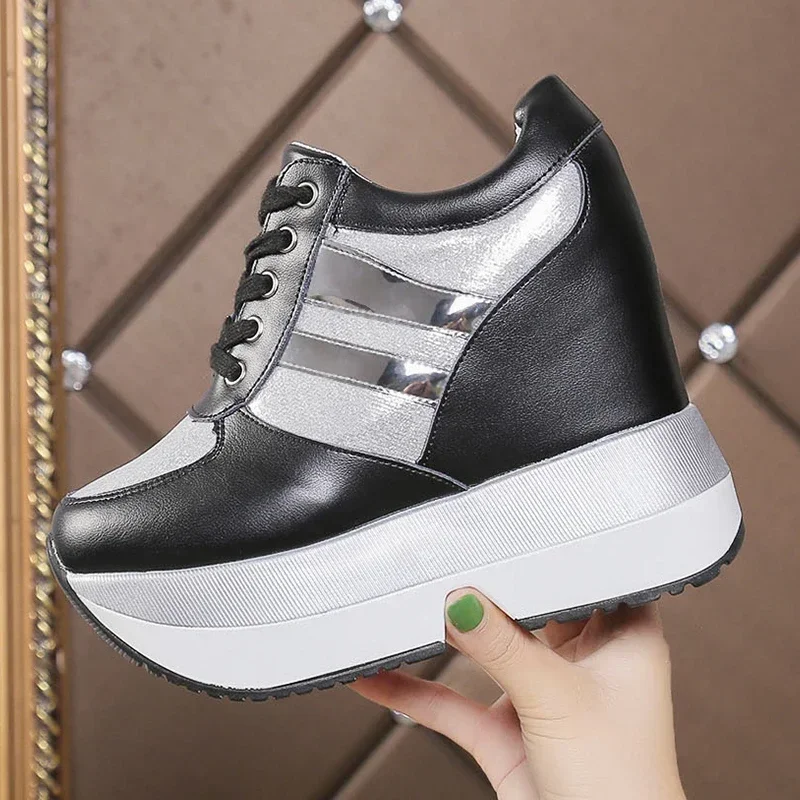 2023 Autumn Women High Platform Shoes Height Increasing Casual Shoes 12 CM Thick Sole Trainers Breathable Shoes Women Sneakers