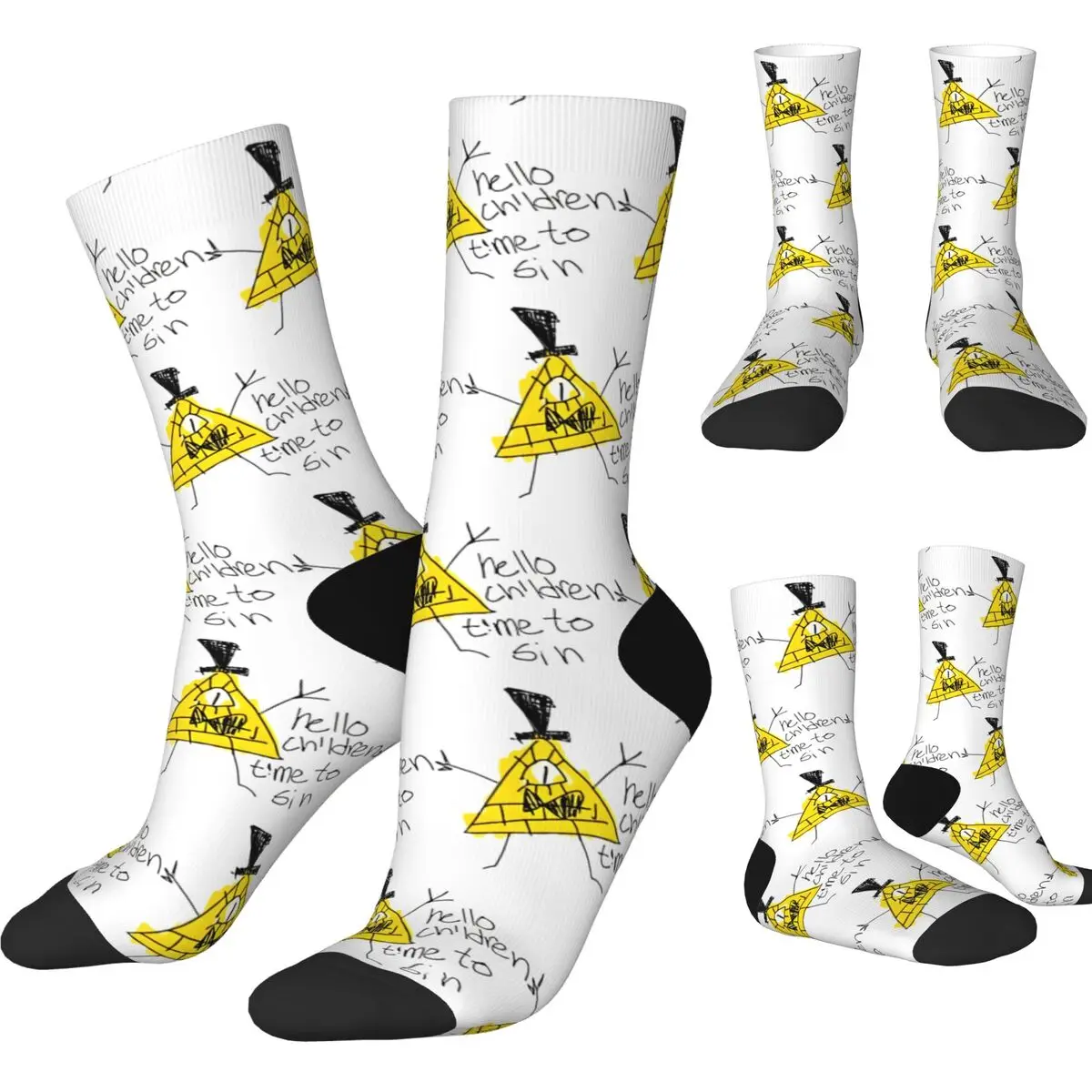 Chaussettes de basket-ball absorbant la sueur pour hommes et femmes, design ELIN, Gravity Family Falls, Hello Children, Time to Sin, Automne, Hiver