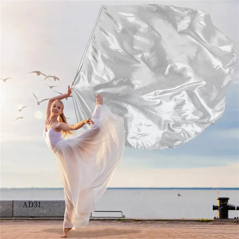 

New-55"Worship Flags 2 Pcs Silver Semicircle Church Flags Beginner Church Dance Flags With Flexible Rods