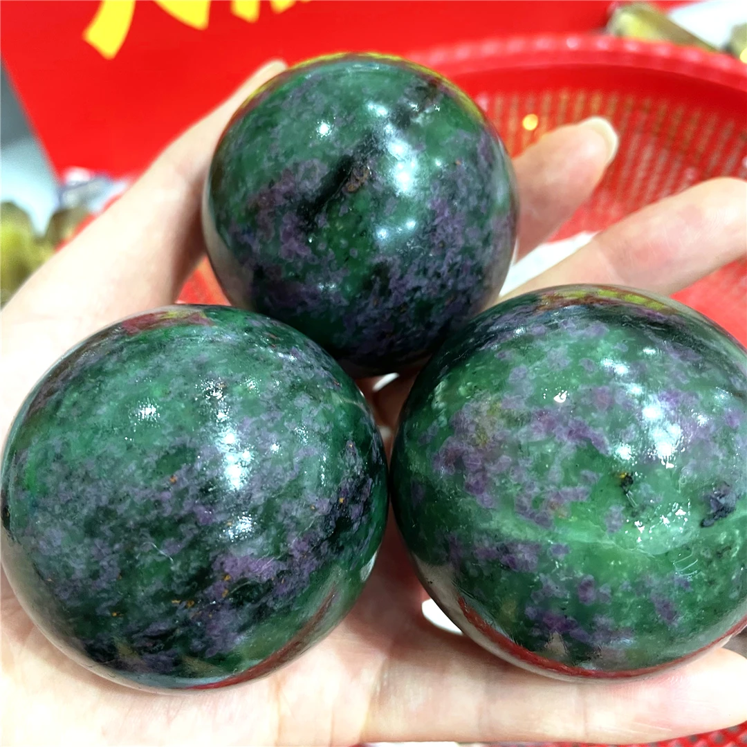 5.5CM Natural Ruby Emerald Mica Quartz Mineral Association Polished Gems Sphere Indie Decor Reiki Healing Stone Balls Collection