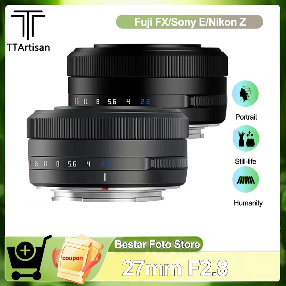 TTAartisan 27 مللي متر F2.8 عدسة كاميرا بدون مرآة تركيز تلقائي صامت APS-C عدسة زاوية واسعة تنطبق على فوجي X-A1 X-M1 X-H1 سوني A6000