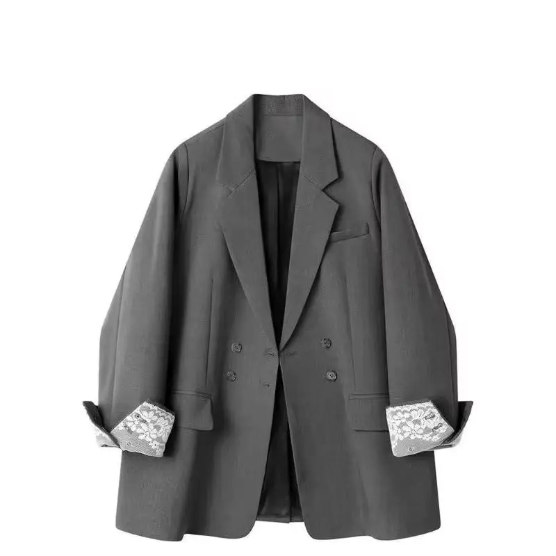

Fashion High-Quality Blazer Jacket Women New Autumn Lace Cuff Stitching Long Sleeve Casual All-Match Ladies Suit Outerwear Tops