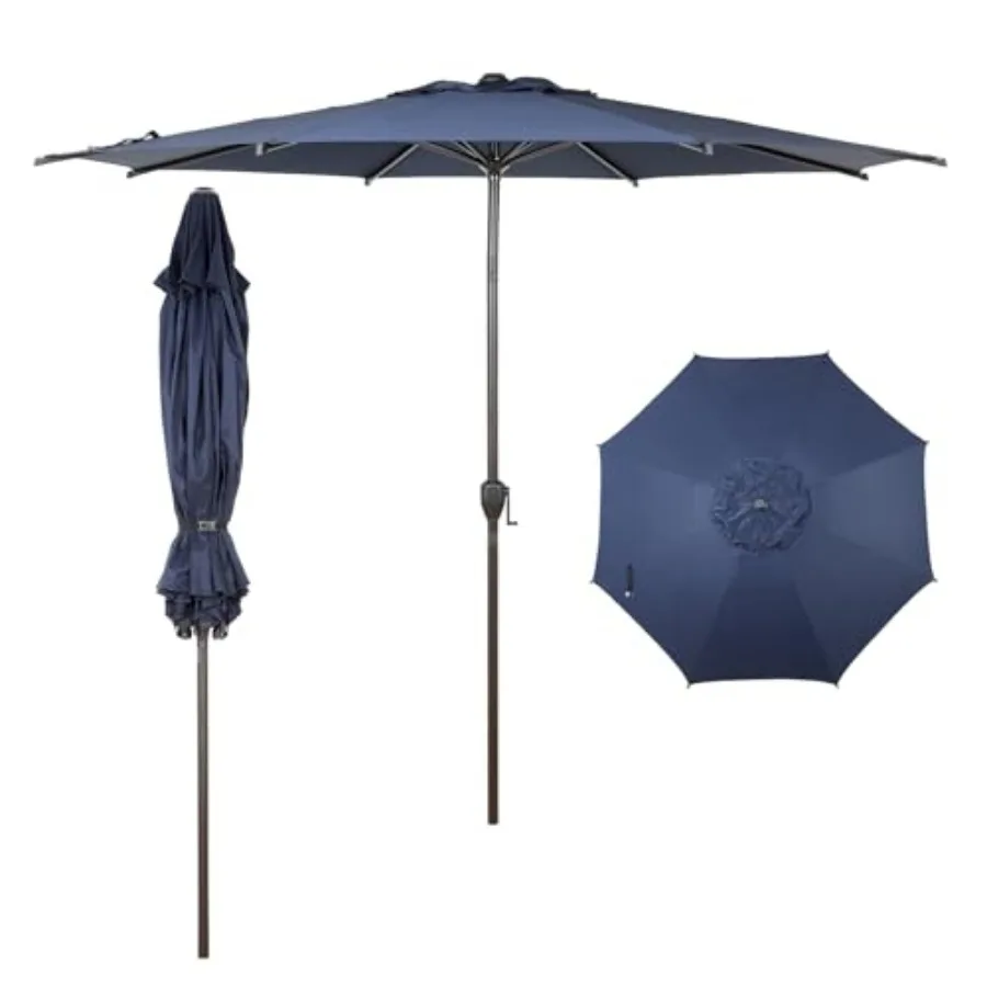 

9FT Lyon Outdoor Patio Umbrella Outdoor Table Umbrella with Push Button Tilt and Crank Market Umbrella 8 Sturdy Ribs UV Protect