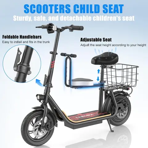 Peak 819W Electric Scooter with Seat, Electric Scooter Adults with 12" Shock-Absorbing Tires, 375Wh Battery up to 22 Miles&20MPH