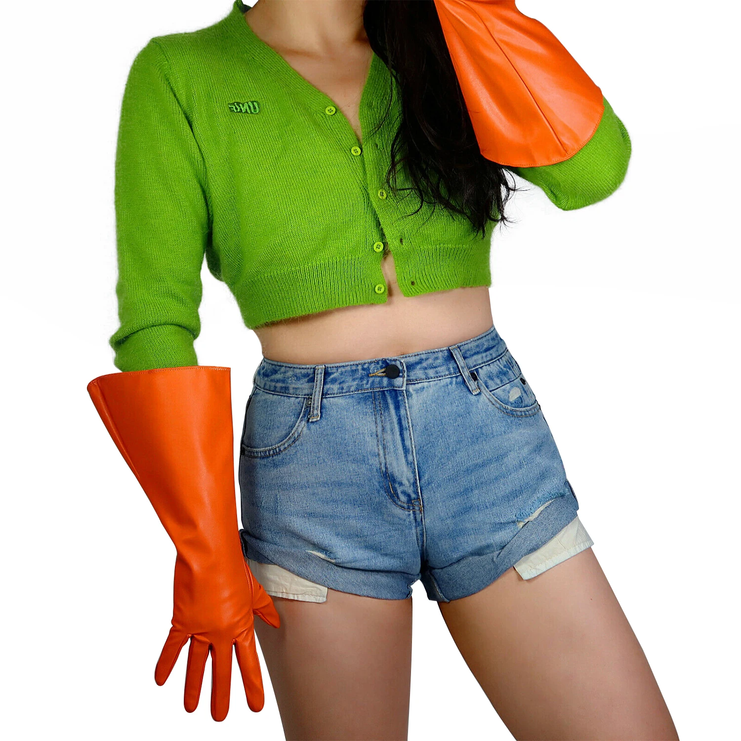 

DooWay Unisex Winter Orange Gloves Wide Large Sleeve Faux Leather Dressing Fashion Celeb Costume Cosplay Party Evening Glove