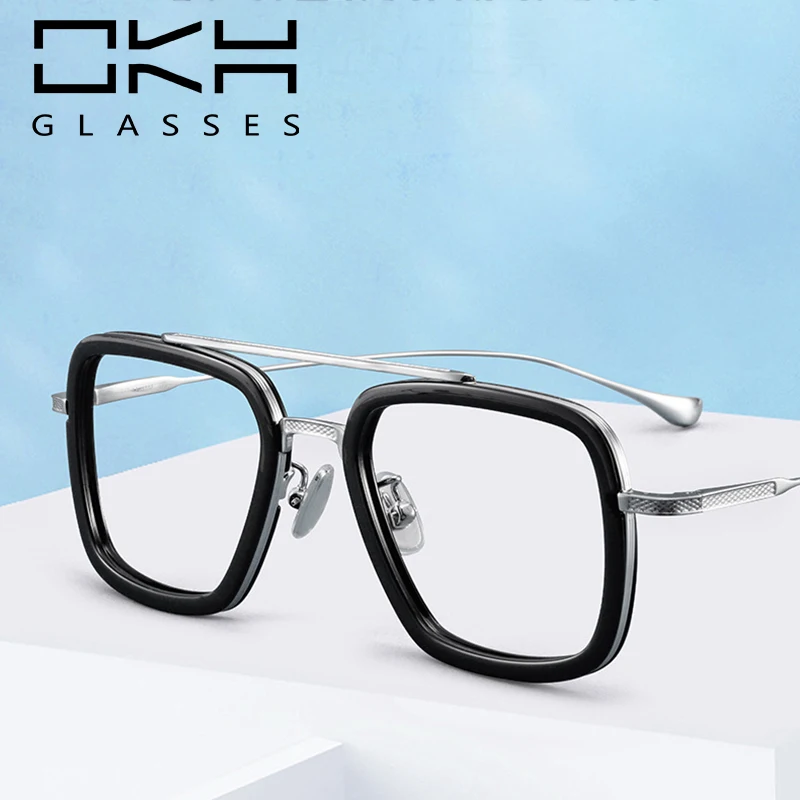 OKH Stark Iron Man Brillen mit quadratischem Rahmen, Vintage-Punk-Stil, übergroß, individuell anpassbar, Myopie, optische Brille, Rezept T45