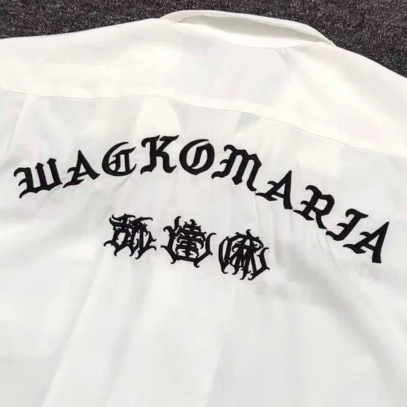 Correct WACKO MARIA Shirt Letters Embroidery White Black Blue Top Summer Mens Womens Hawaii Fashion Shirt