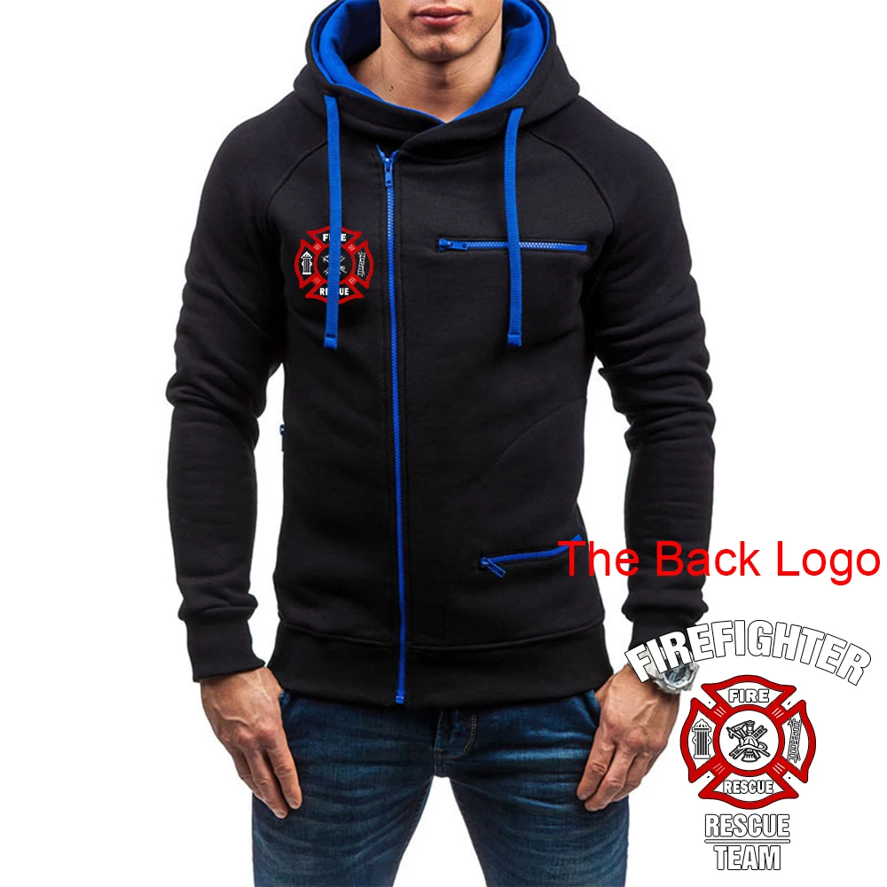 Firefighter Rescue Team Printing Fashion 2023 New Men's Spring and Autumn Solid Color Cotton Long Sleeve Slim Fit Hoodies Coat