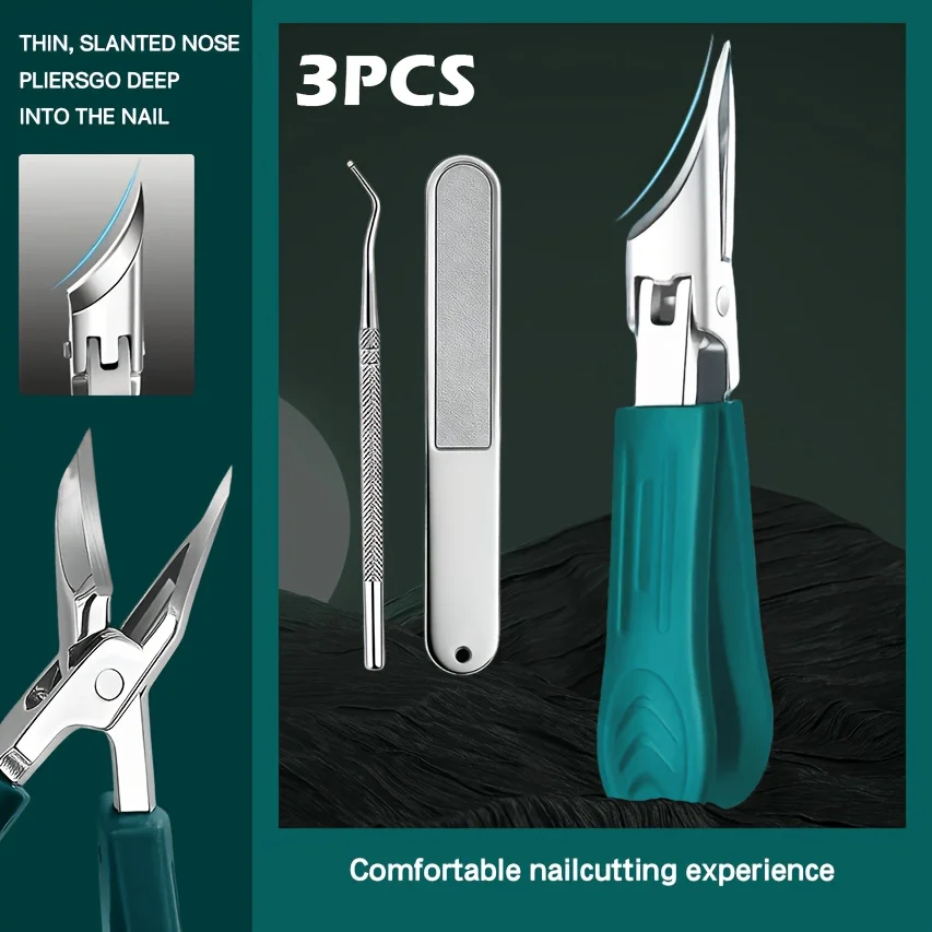 3pcs Ingrown Nails Ergonomic Thick Nail & Toenail Care Tool - Stainless Steel Precision Trimmer with Ultra-Slender Slant Tip