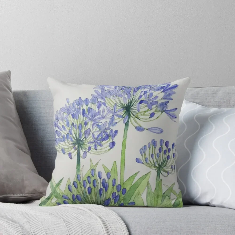 

Blue Agapanthus watercolour painting. Throw Pillow Ornamental Pillow Sofa Cushion Sitting Cushion Pillow Cases