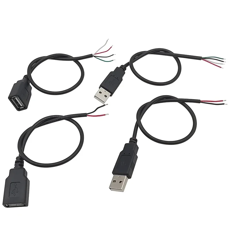 1Pcs 2 Pin 4 Pin Wire 5V USB 2.0 Type A Male Plug Female Jack Power Supply Cable Charge Connector Extension Cord DIY 0.3m 1m 2m