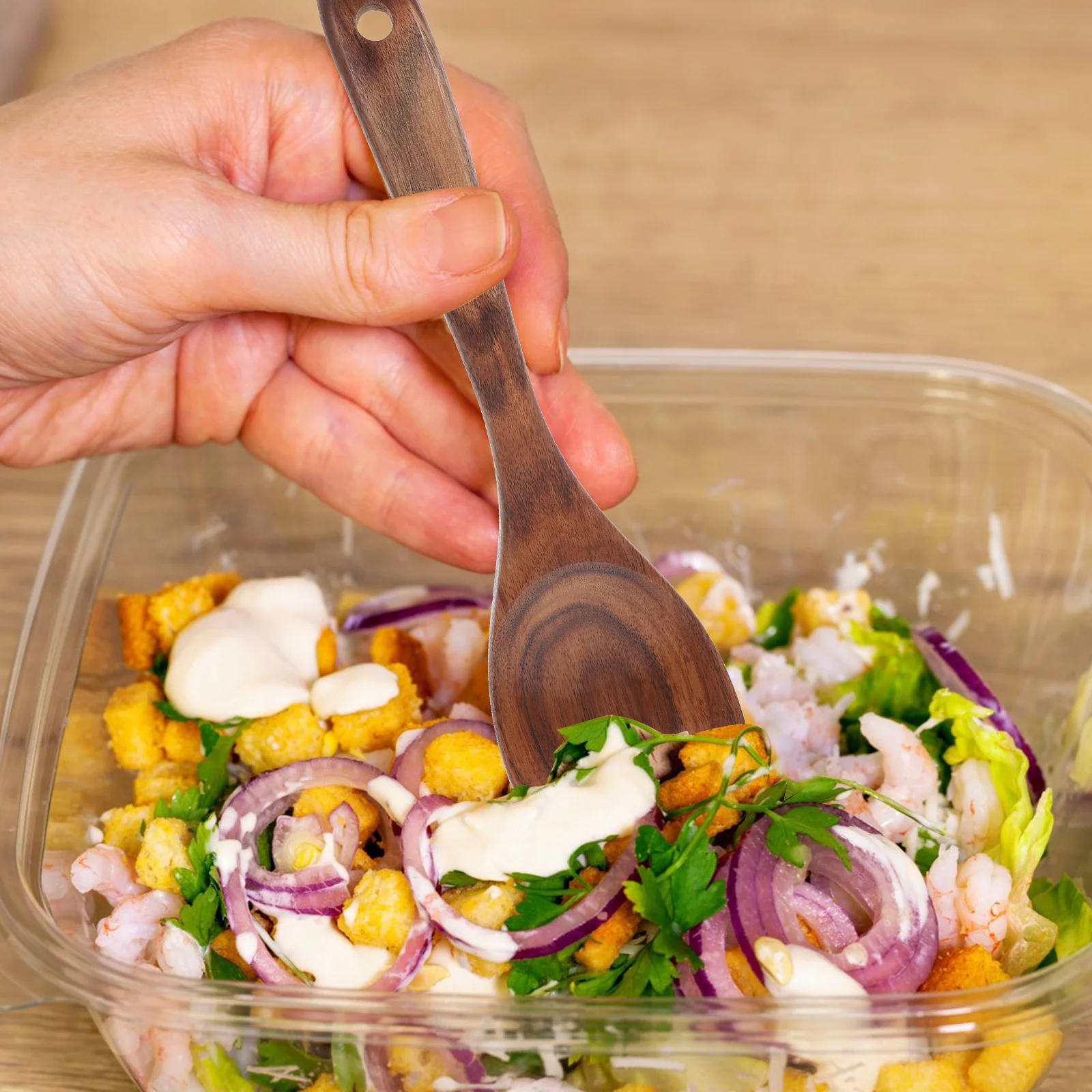 

Acacia Wood Sporks Salad Fork Spoon Eco-Friendly Non-Stick Kitchen Tableware Gift For Women Moms Grandma 100% Natural