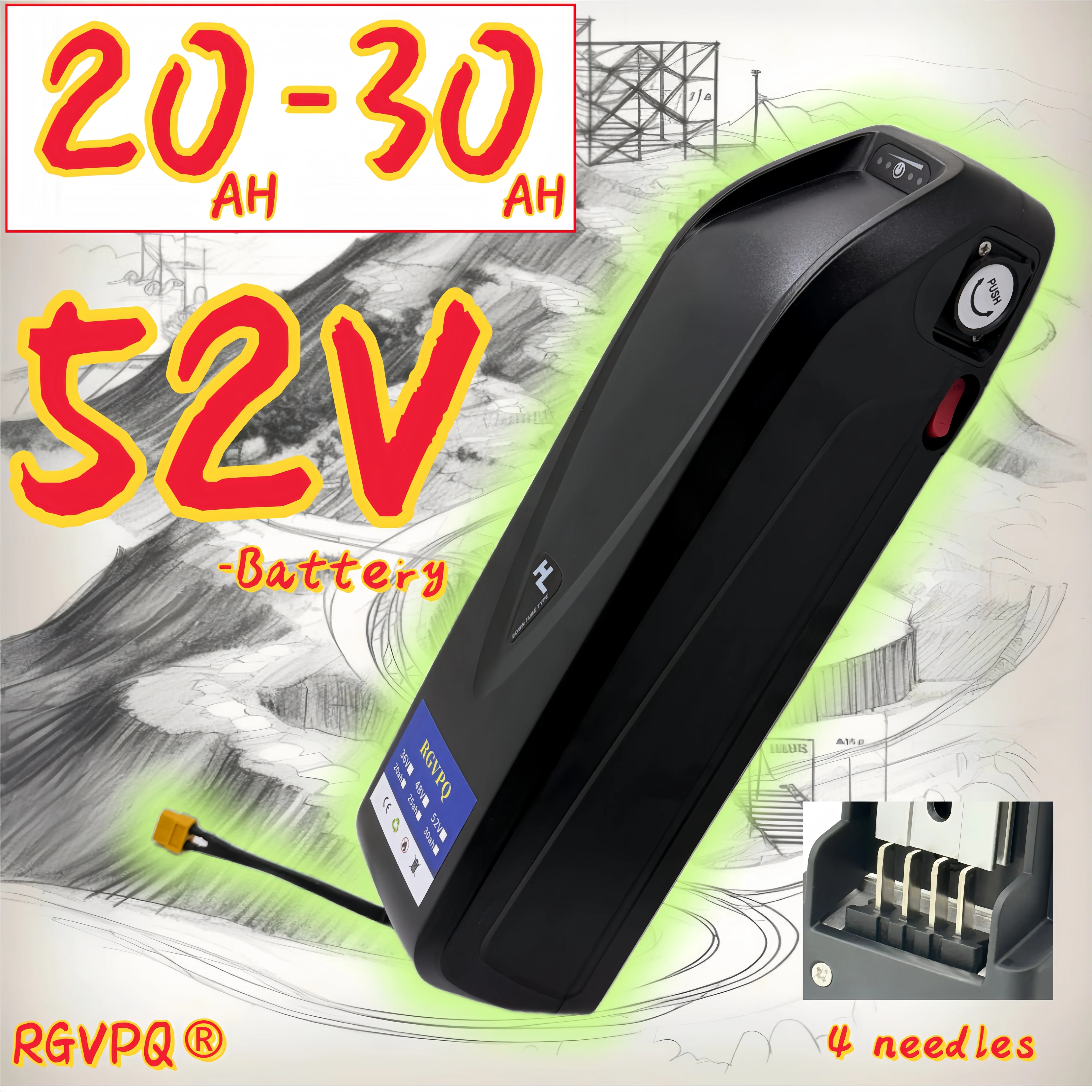 

52V Hailong Mountain Bike Lithium Battery 20AH30AH Outdoor Sports Motorcycle 18650 Lithium Battery 30A BMS