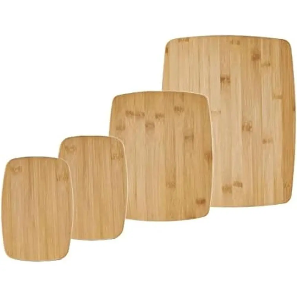 4-Piece Bamboo Cutting Board Set - Reversible Boards for Chopping, Slicing, Charcuterie, and Meal Prep - Kitchen Essential, Hous