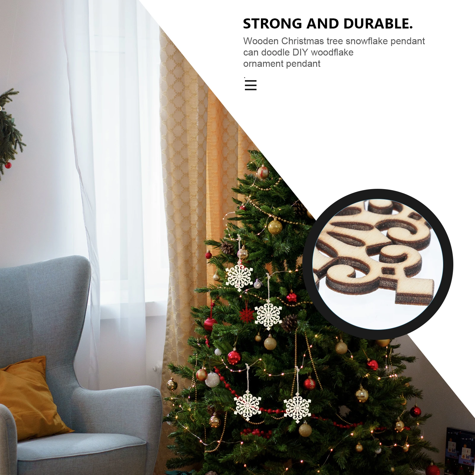 

Beige Wooden Chip Xmas Hanging Decor Christmas Tree Pendant DIY Craft Home Decoration Party Layout Prop Tree Pendant